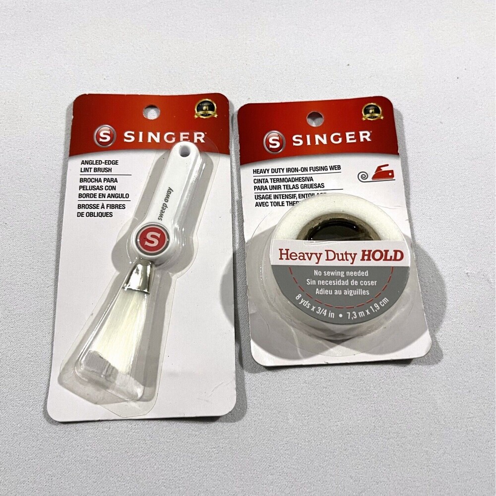 Singer Angled Sewing Machine Lint Brush + Iron-on Fusing Web NEW Kit